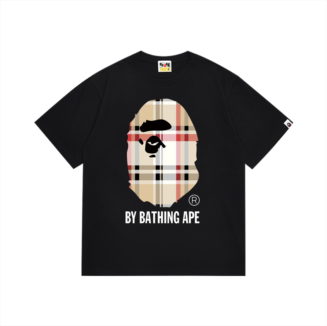 plaid ape head letter print tee 2 colors