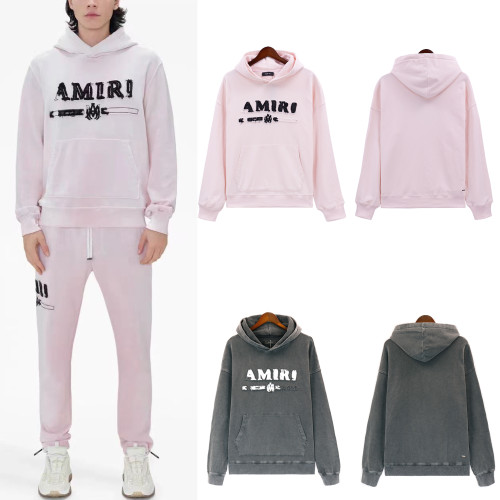 Solid Colour Appliquéd Embroidery Brushed Washed Hoodie & Pants Set 2 colors