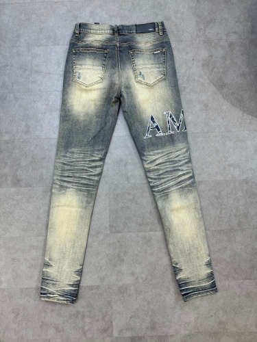 1:1 quality version Cashew Flower Monogram Embroidered Washed Back Pocket Small Ripped Jeans