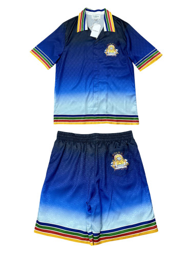 1:1 quality Silk Gradient Blue Arch Angel Print Dark shirt & shorts set
