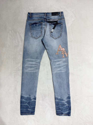 1:1 quality version Multi Colour Vertical Letter Embroidered Jeans