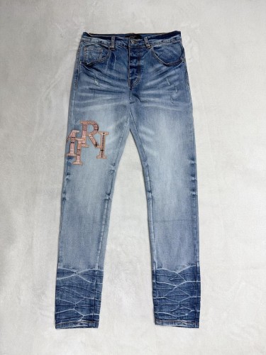 1:1 quality version Multi Colour Vertical Letter Embroidered Jeans