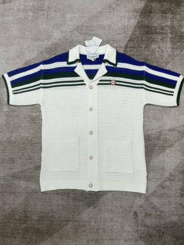 1:1 quality version Stripe Embroidery Cutout Knit Polo Shirt & Shorts Set