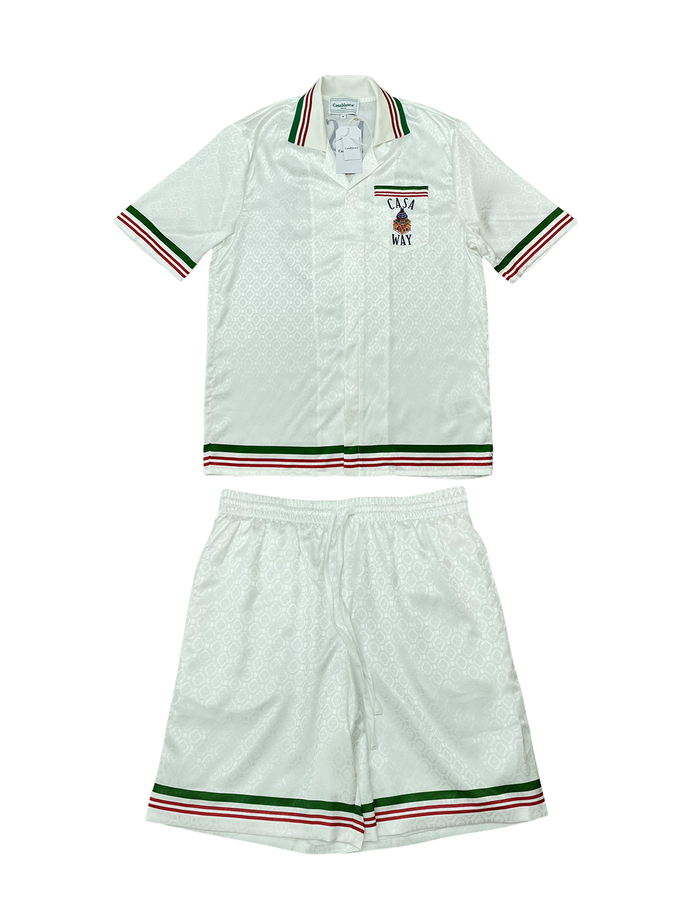 1:1 quality version silk castle tennis dark jacquard shirt & shorts set