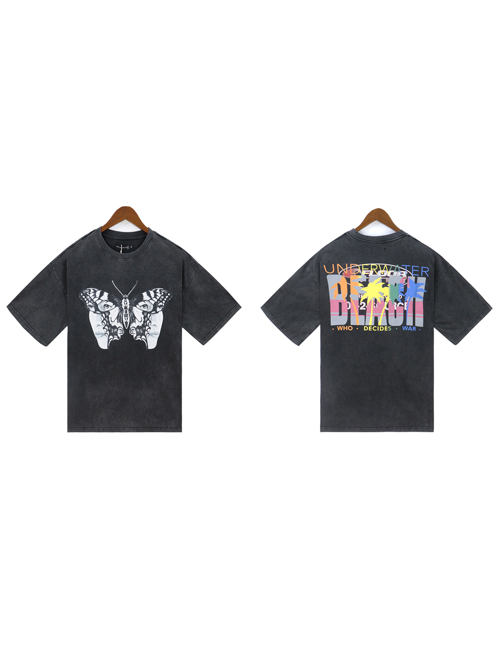 face butterfly back colorful letter print tee