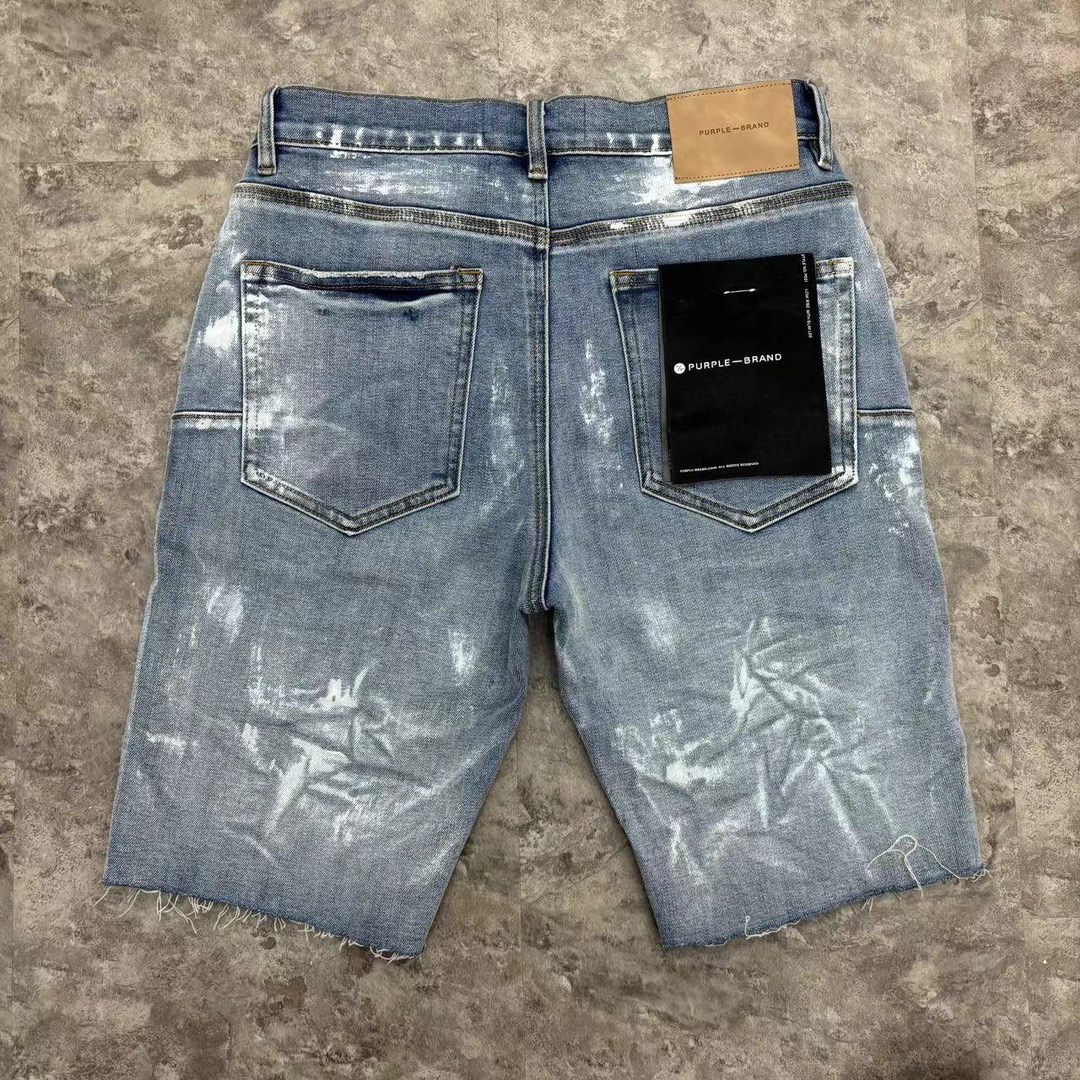 1:1 quality version white distressed ink dot denim shorts