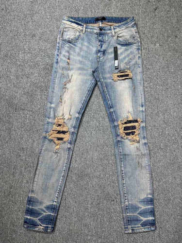 1:1 quality version Rhinestone Ripped Patch Jeans