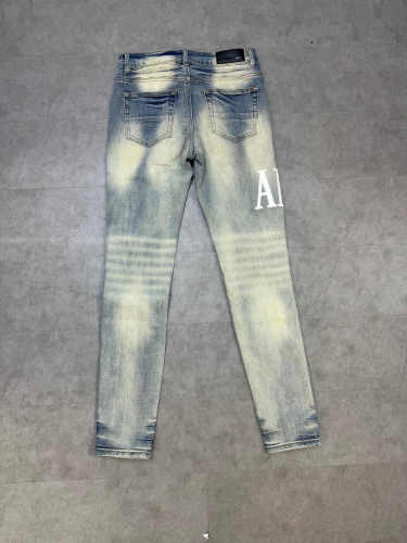 1:1 quality version Logo embroidered monogram knee ripped washed and distressed jeans