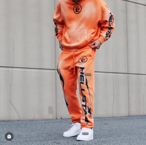 1:1 quality version Back Big Logo Washed Orange hoodie & pants set with NFC tag