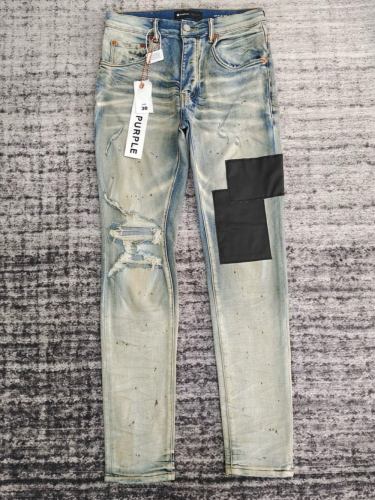 1:1 quality version Black fabric patchwork frayed ripped jeans