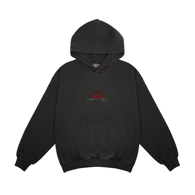 sunrise embroidered logo washed version padded hoodie