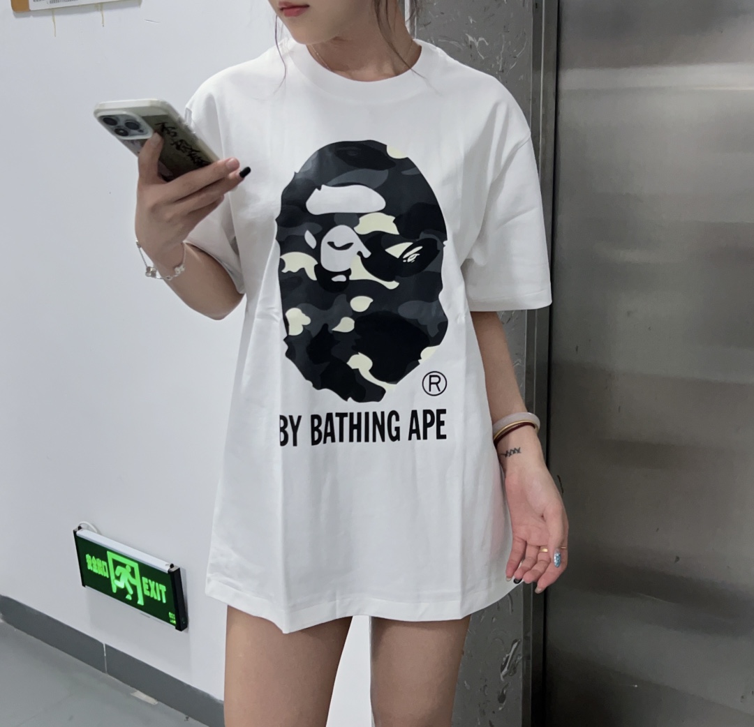 1:1 quality version glow-in-the-dark camouflage big ape head print tee 4 colors