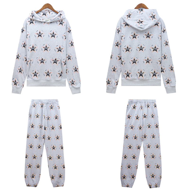 all-over printed star letter hoodie & pants 4 colors