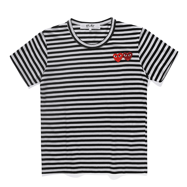 1:1 quality version double heart logo embroidery stripe tee 3 colors