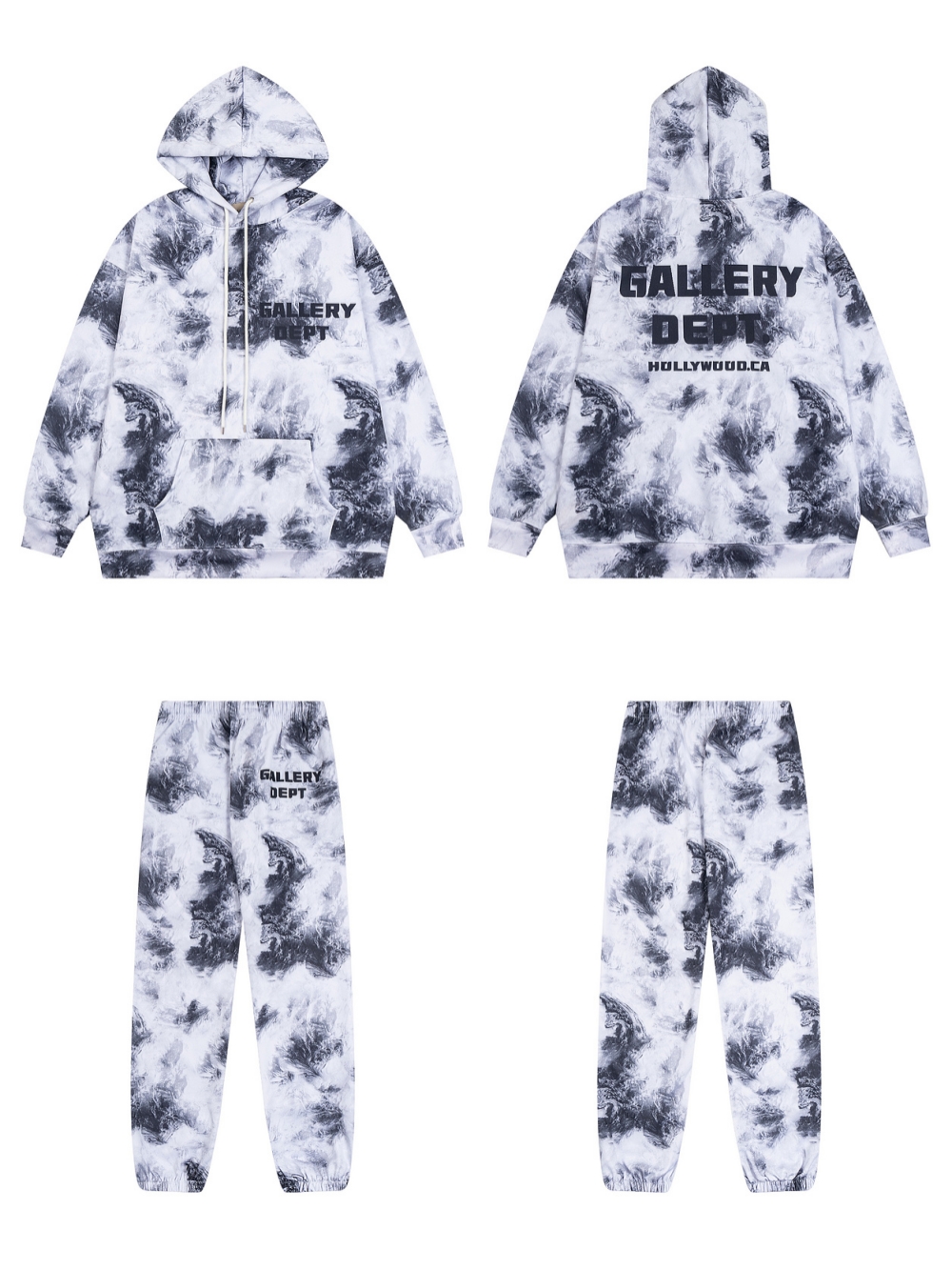 ink style tie-dye hoodie & pants set