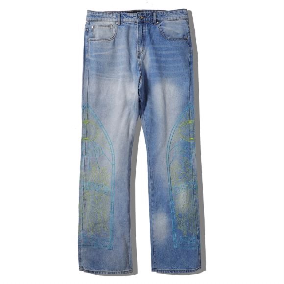 1:1 quality version leg colorful thread embroidery jeans