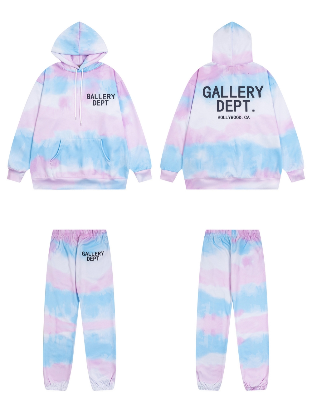 blue and pink gradient tie-dye hoodie & pants set