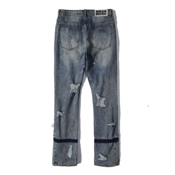 1:1 quality version leg opening spliced ripped and slashed micro jeans 2 colors