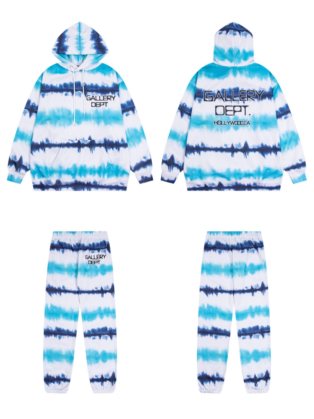 water wave stripe tie-dye gradient hoodie & pants set