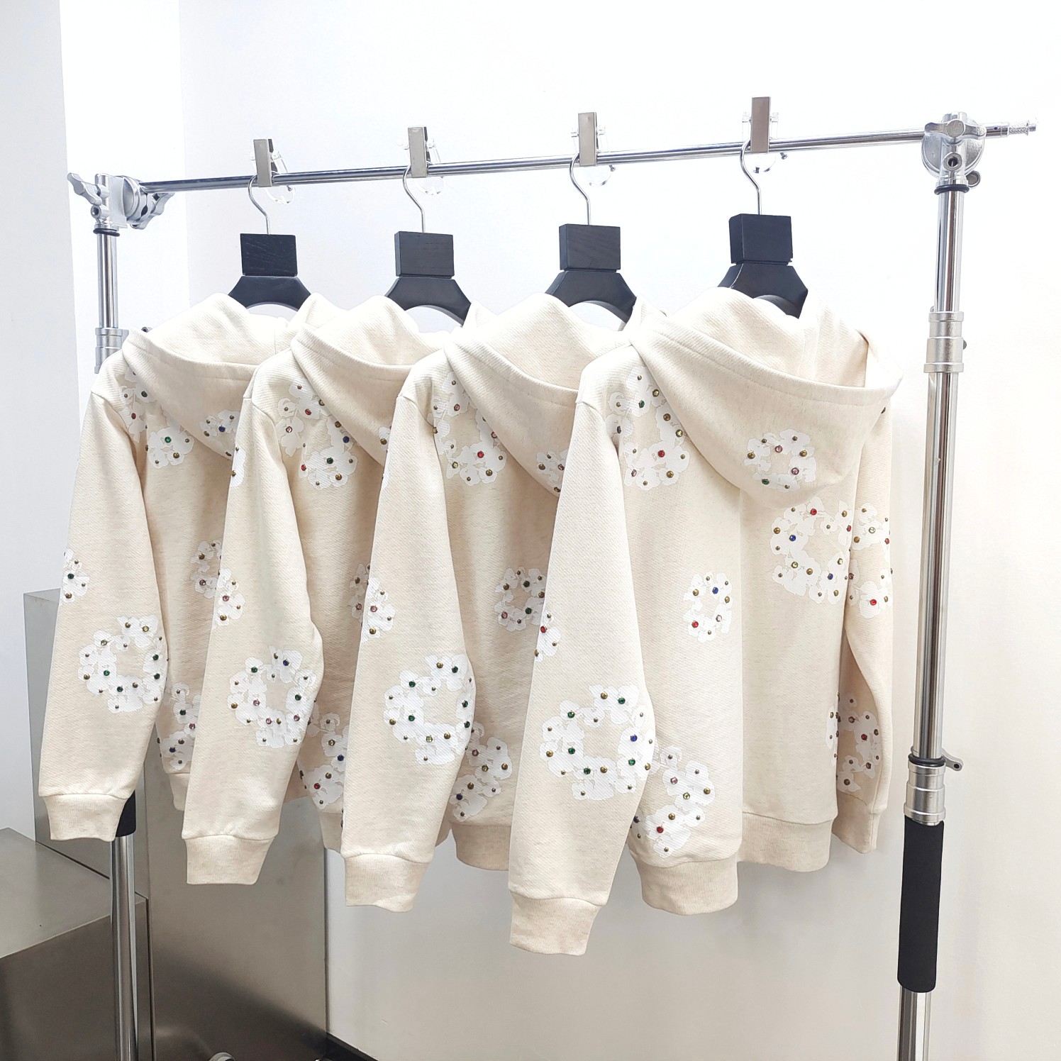 1:1 quality version beige jeweled kapok zip hoodie & sweatpants set