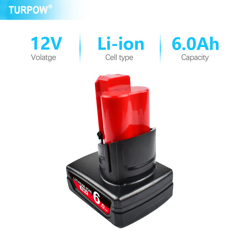 Turpow 12V 6000mAh Rechargeable Battery for Milwaukee M12 XC Cordless Tools Batteries 12 Volt 48-11-2402 48-11-2411 48-11-2401
