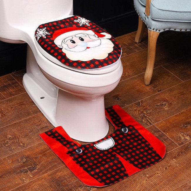 Two-piece Set Christmas Cartoon Snowman Toilet Cover