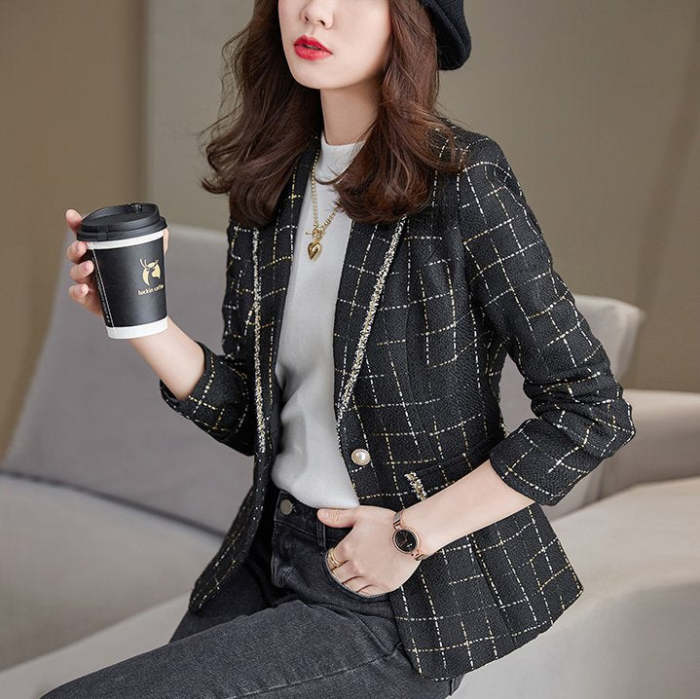 Tweed Casual Checkered/plaid Outerwear