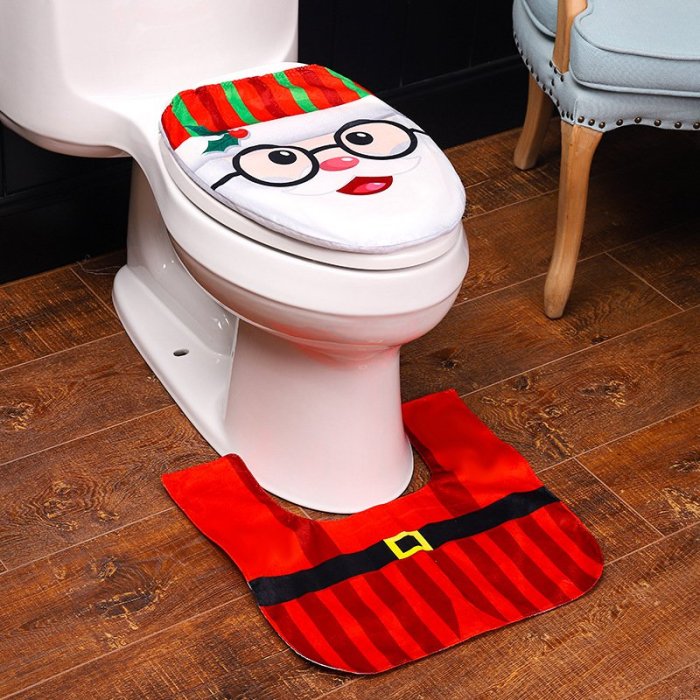 Two-piece Set Christmas Cartoon Snowman Toilet Cover