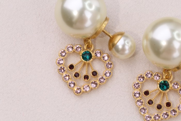 Designer pink and green diamond heart-size bead earrings