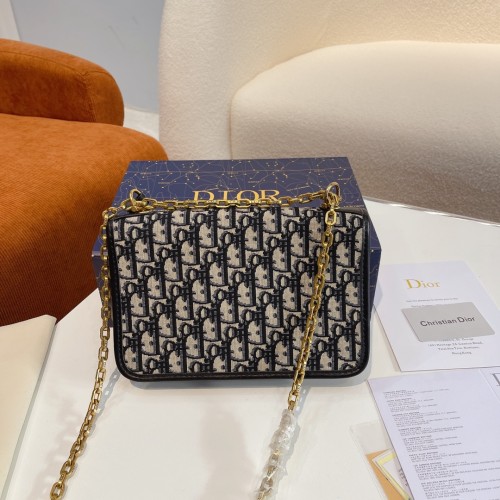 Designer blue jacquard vintage hardware chain bag Messenger bag Saddle bag handbag