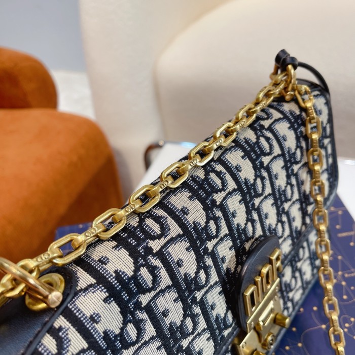Designer blue jacquard vintage hardware chain bag Messenger bag Saddle bag handbag