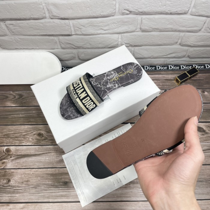 Designer Sandals leather DWAY SLIDE Embroidered Cotton
