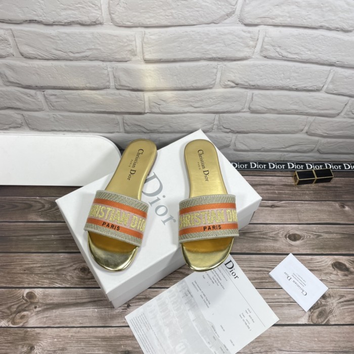 Designer Sandals leather DWAY SLIDE Embroidered Cotton