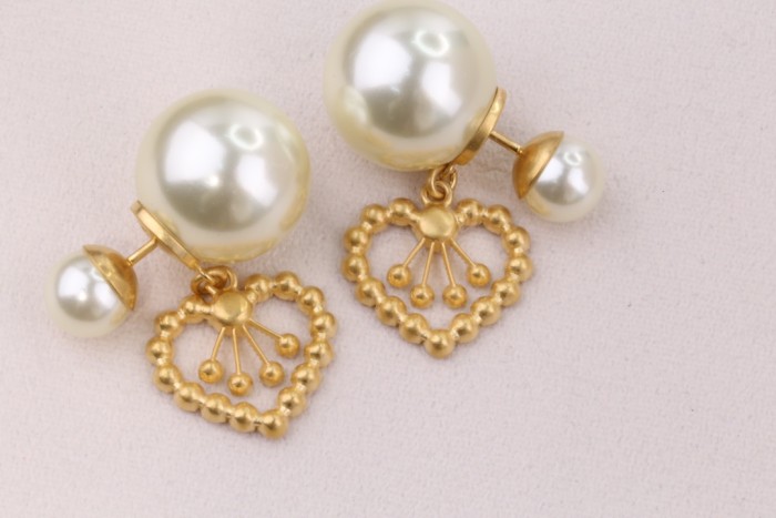Designer pink and green diamond heart-size bead earrings