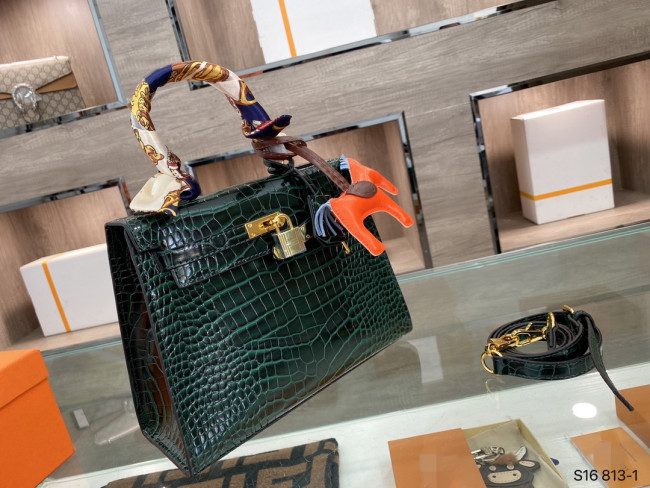 Designer handbag crocodile pattern Kelly bag