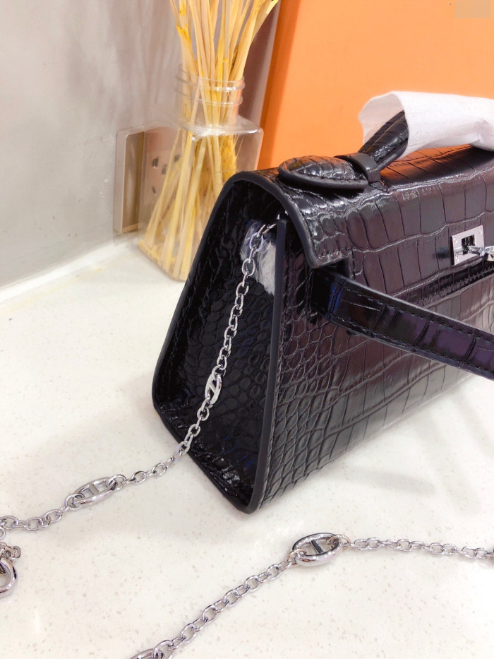 Designer bag Kelly second generation crocodile pattern mini handbag
