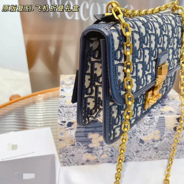 Designer Blue Jacquard Vintage Hardware Chain Bag handbag
