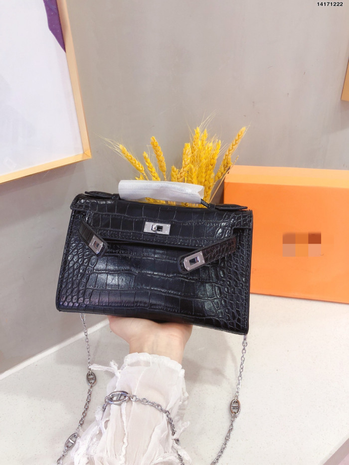 Designer bag Kelly second generation crocodile pattern mini handbag