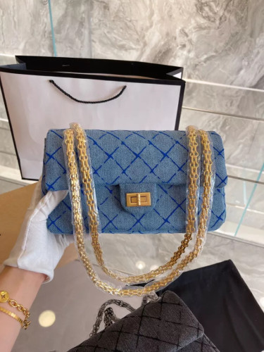 Designer denim blue canvas chain bag messenger bag handbag
