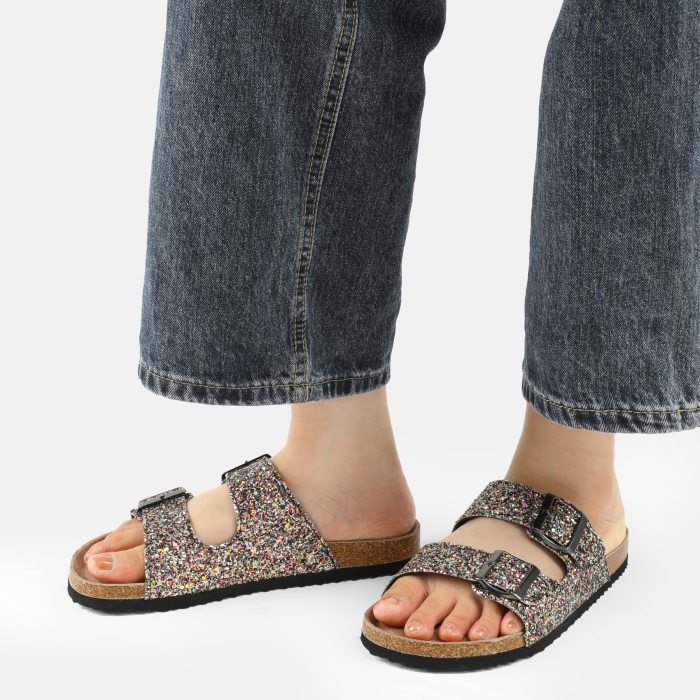 Womens Slide Sandals-Glitter