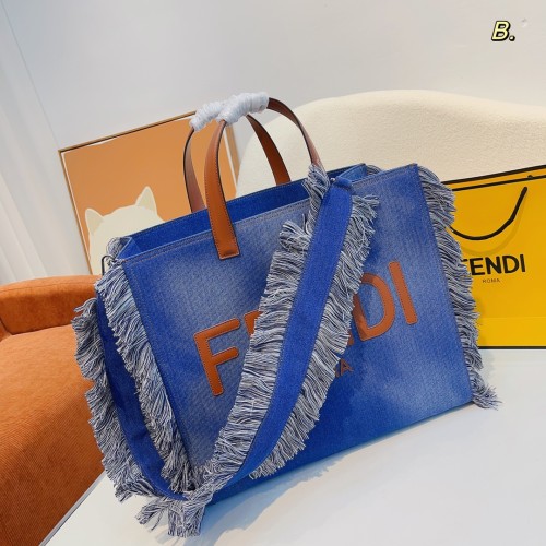 Fendi ladies tote bag tote handbag shopping bag denim blue large capacity fashion casual handbag