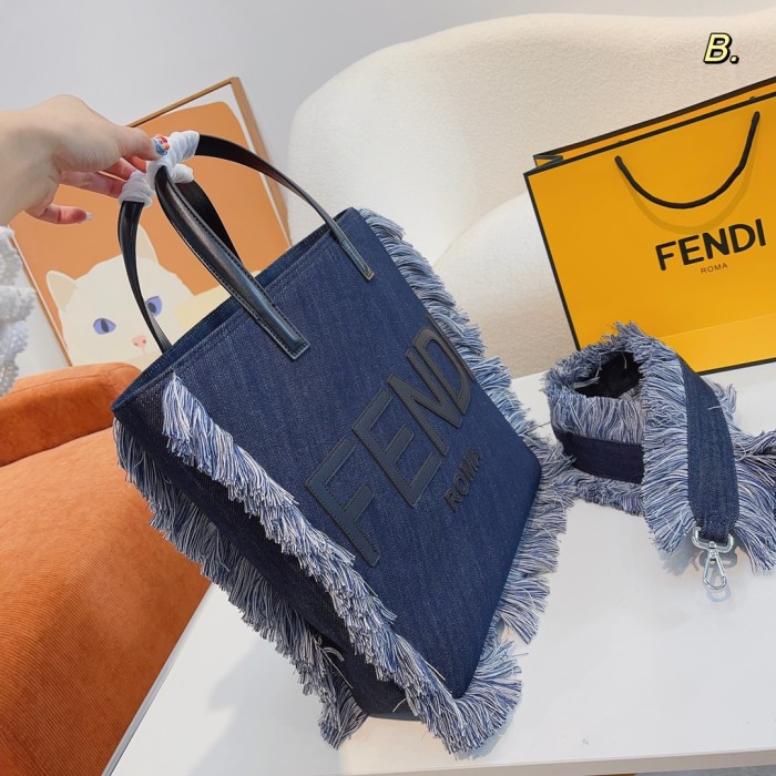 Fendi ladies tote bag tote handbag shopping bag denim blue large capacity fashion casual Handbag