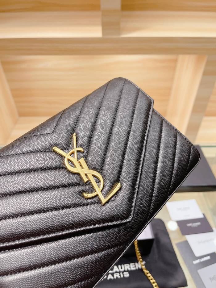 SAINT LAURENT Designer Handbag Clutch Letter logo grained embossed leather chain wallet YSL women Messenger bag