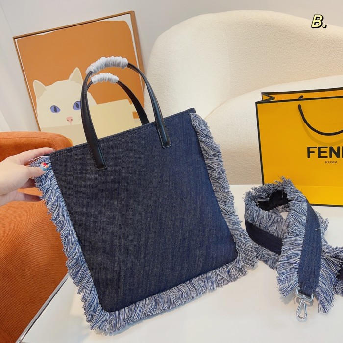 Fendi ladies tote bag tote handbag shopping bag denim blue large capacity fashion casual Handbag