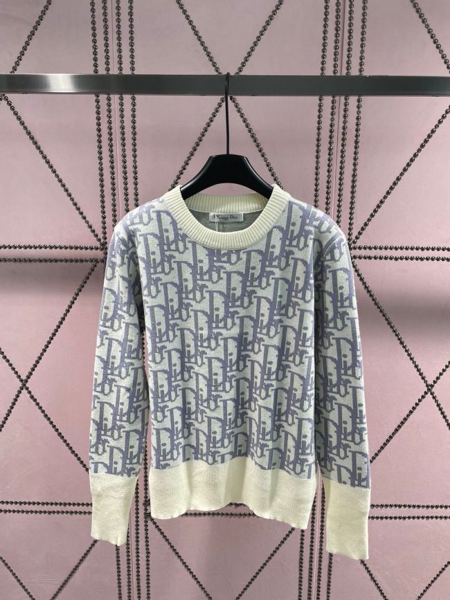 Dior presbyopic letters full logo jacquard dyed yarn round neck long-sleeved pullover knitted sweater