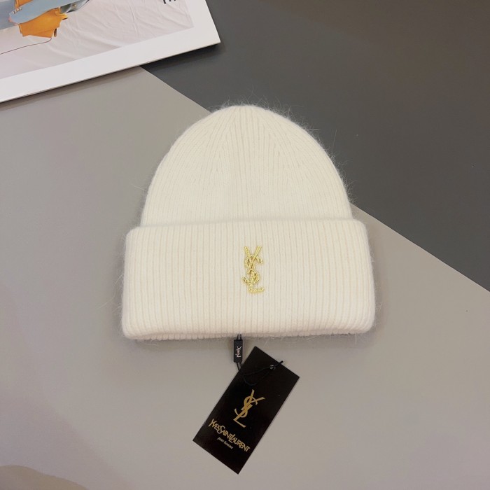 Yves Saint Laurent Rabbit Fur Knitted Hat Winter Versatile Wool Hat YSL Warm Knitted Hat Ear Protection Ski Cold Hat