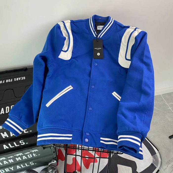 Yves Saint Laurent Paris SLP classic mixed wool woolen leather splicing jacket baseball jacket