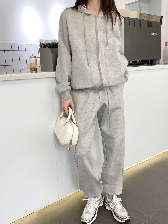 Dior presbyopic letters full of logo printing front and back two-wear design hooded zipper cardigan jacket drawstring elastic waist casual trousers