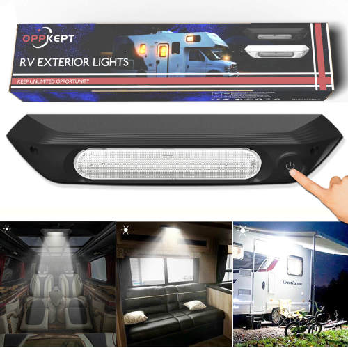 OPPKEPT LED RV Lights Exterior with 3-Level Dimmer Switch, Upgrade 12V/24V 900 Lumen RV Led Porch Light Replacement Lighting Fixtures for RVs Trailers Campers Yacht, IP67 Waterproof (Black)