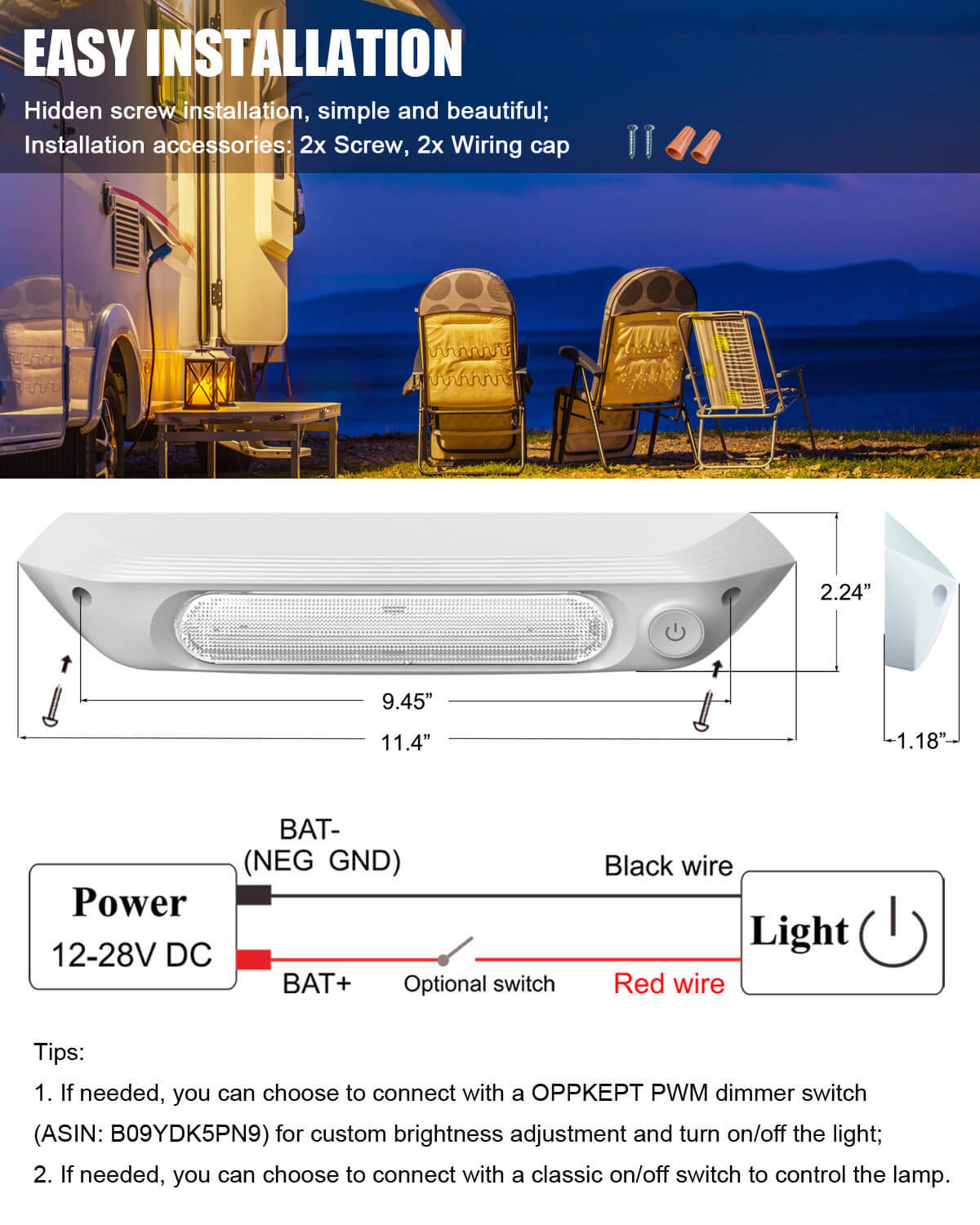 OPPKEPT LED RV Lights Exterior with 3Level Dimmer Switch, Upgrade 12V